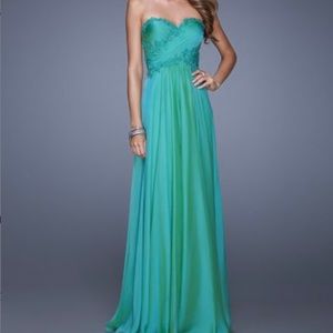 La Femme Jungle Green Strapless Gown